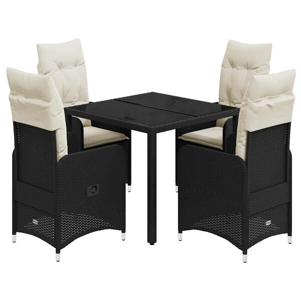 vidaXL Ensemble de bistro de jardin 5 Pièces coussins noir poly rotin