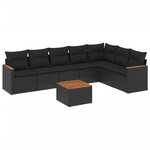 vidaXL Salon de jardin 8 Pièces avec coussins noir résine tressée