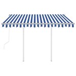 vidaXL Auvent rétractable automatique et poteaux 3x2 5 m Bleu et blanc