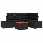 vidaXL Ensemble de canapé de jardin avec coussin 5 Pièces Noir Poly rotin