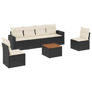vidaXL Salon de jardin 7 Pièces avec coussins noir résine tressée