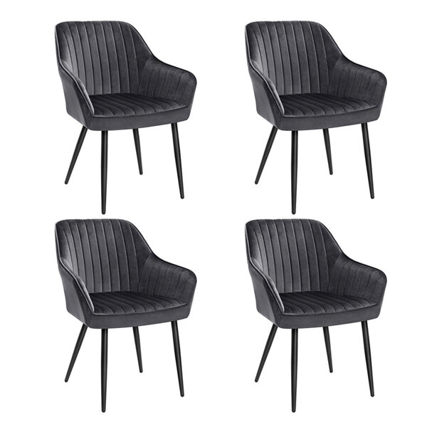 Chaise de salle à manger fauteuil siège rembourrée avec accoudoirs largeur d’assise 49 cm pieds en métal revêtement en velours charge 110 kg pour salon chambre gris 12_0004910