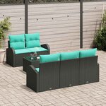 vidaXL Ensemble de canapé de jardin 6 Pièces Noir et turquoise