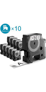 DYMO LabelManager Pack de 10 cassettes ruban D1  haute résistance  Noir/Blanc  19mm x 7m
