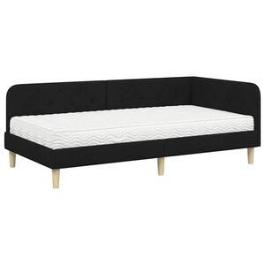 vidaXL Cadre de lit d'angle Noir 90 x 200 cm tissu
