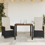 vidaXL Ensemble de bistro 3 Pièces avec coussins noir résine tressée