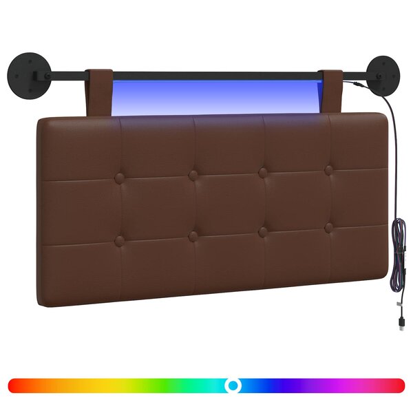 vidaXL Tête de lit suspendue Avec lumière LED Marron Simili cuir