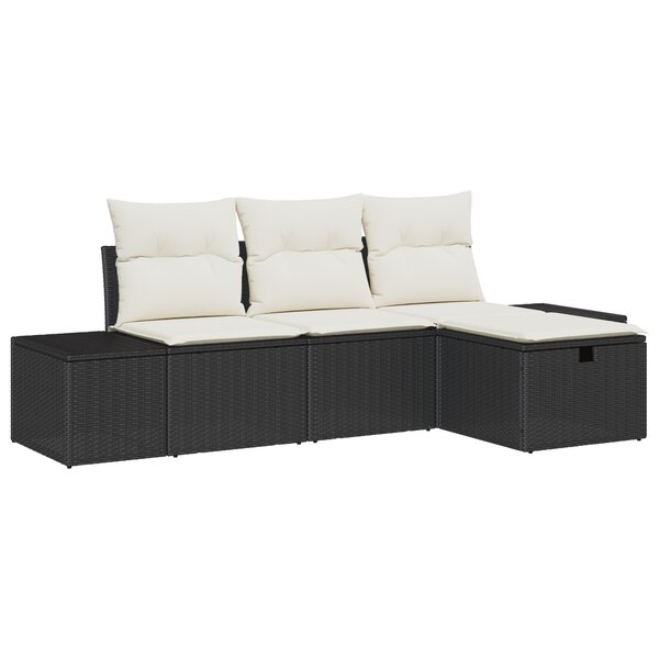 vidaXL Canapé de jardin 4 pièces avec coussins en poly rattan noir