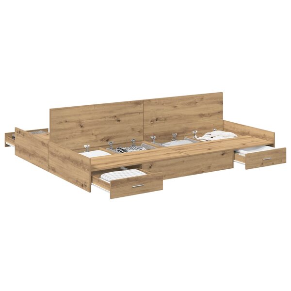 vidaXL Cadre de lit avec rangement Chêne artisanal 135 x 190 cm