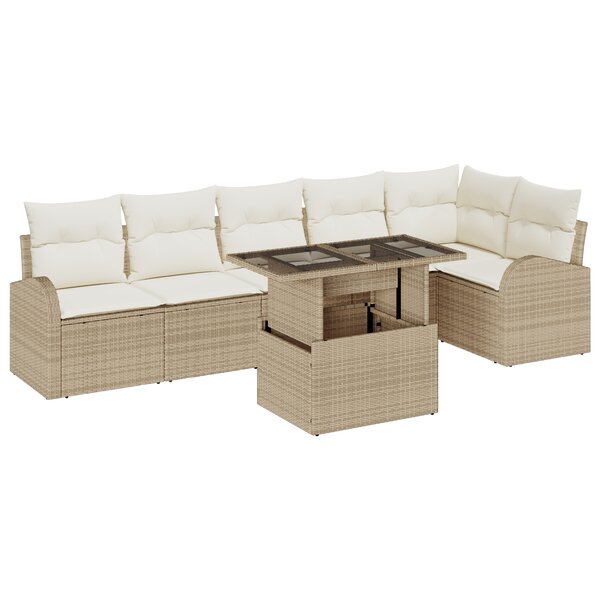 vidaXL Ensemble de canapé de jardin 7 pièces avec coussins Beige Poly rotin