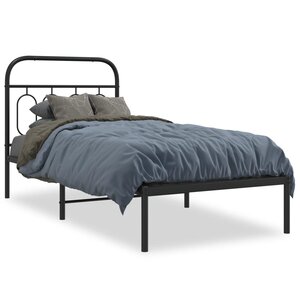 vidaXL Cadre de lit métal sans matelas avec tête de lit noir 90x200 cm