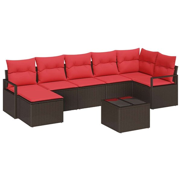 vidaXL Ensemble de canapé de jardin avec coussin 8 Pièces Marron et rouge