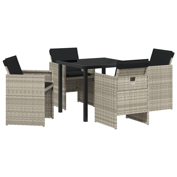 vidaXL Ensemble repas 5 pièces avec coussins gris clair polyrotin