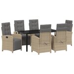 Ensemble de salle à manger de jardin 7 pièces avec coussins beige poly rotin