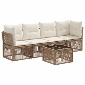 vidaXL Ensemble de canapé de jardin 5 Pièces Beige polyrotin