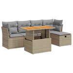 vidaXL Salon de jardin 6 Pièces avec coussins beige résine tressée acacia