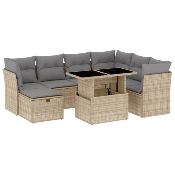vidaXL Salon de jardin avec coussins 8 Pièces beige résine tressée