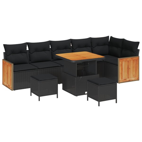 Ensemble de canapé de jardin vidaXL 9 pièces  coussins noir rattan synthétique acacia