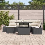 vidaXL Ensemble de canapé de jardin 7 Pièces Noir Poly rotin