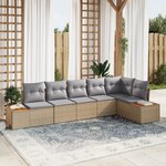 vidaXL Ensemble de Canapé de Jardin 6 Pièces avec Coussins Beige Rattan Acacia