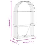 vidaXL Porte-bûches argenté 120x45x210 cm acier galvanisé