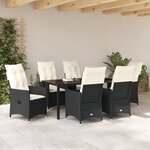 vidaXL Ensemble de salle à manger de jardin de 7 pièces avec coussins en poly rattan noir