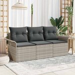 vidaXL Ensemble de sofa de jardin 3 pièces avec coussins en rattan poly gris clair