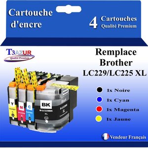 T3AZUR- Lot de 4 Cartouches compatibles avec Brother LC225XL   LC229XL pour Brother MFC-J5320DW  MFC-J5620DW