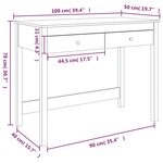 Bureau table poste de travail meuble d'ordinateur informatique étude avec tiroirs 100 x 50 x 78 cm bois massif de pin blanc 02_0023464