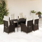 vidaXL Ensemble à manger de jardin et coussins 7 Pièces marron rotin
