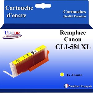 T3AZUR - Cartouche compatible avec Canon CLI581XL CLI-581 XL pour Canon Pixma TS8251 TS8252 TS8300 TS8350 TS8351 TS8352 TS9100 TS9150 Jaune