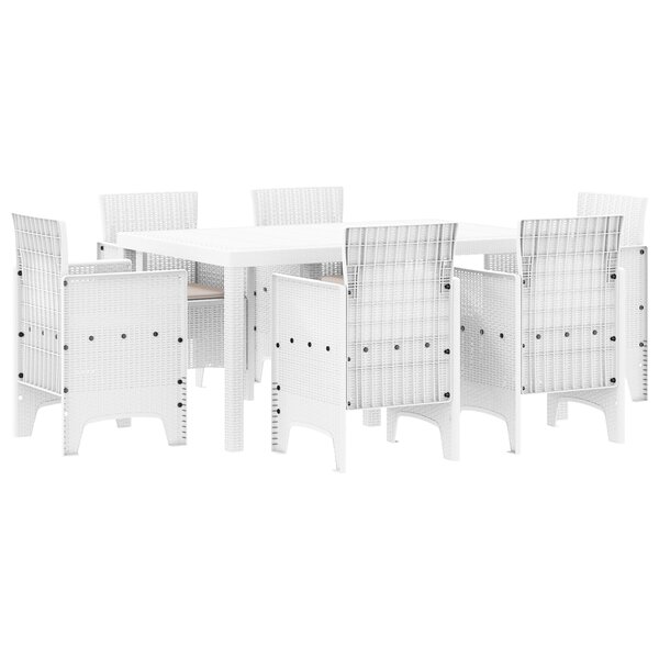vidaXL Ensemble de Salle à Manger de Jardin 7 Pièces avec Coussins Blanc Rattan Poly