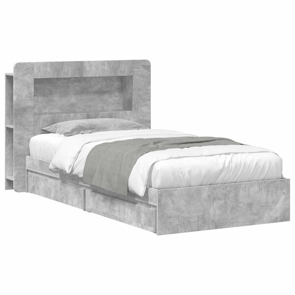 vidaXL Cadre de lit avec rangement avec tiroir Gris béton 90 x 190 cm