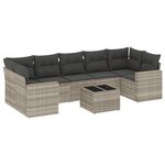 vidaXL Salon de jardin 8 Pièces avec coussins gris clair résine tressée