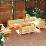 vidaXL Salon de jardin 10 Pièces avec coussins crème bois de pin massif