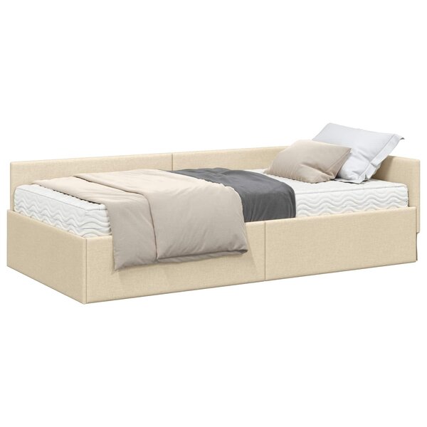 vidaXL Cadre de lit d'angle avec matelas 2 pc Crème 80 x 200 cm tissu
