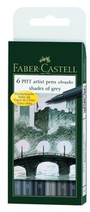 Etui de 6 PITT artist pen Stylo à encre de chine 6 nuances de Gris FABER-CASTELL
