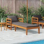 vidaXL Chaise longue avec coussins gris foncé Bois d'acacia solide