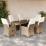 vidaXL Ensemble à manger de jardin et coussins 7 Pièces beige poly rotin
