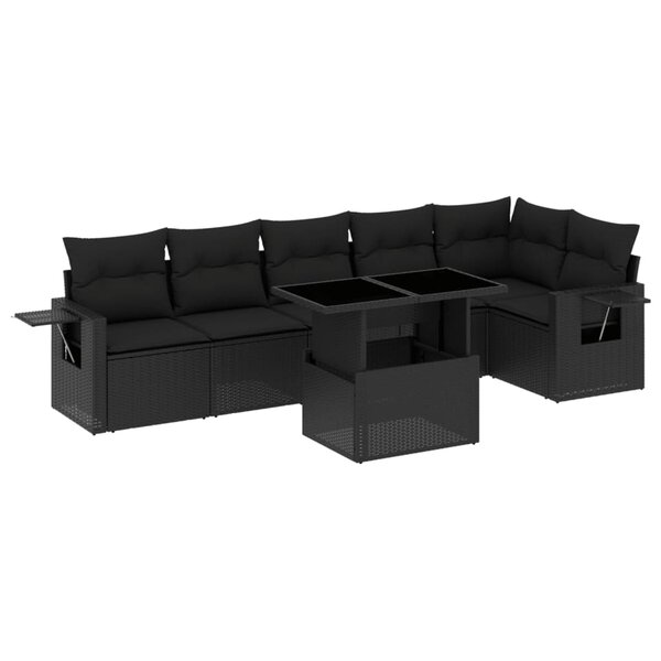 vidaXL Salon de jardin 7 Pièces avec coussins noir résine tressée