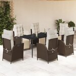 vidaXL Ensemble à manger de jardin et coussins 7 Pièces marron rotin