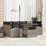 vidaXL Ensemble de salle à manger de jardin 7 pièces avec coussins gris en poly rotin acacia