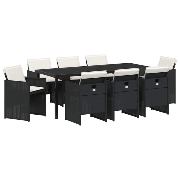 vidaXL Ensemble de salle à manger pour jardin 9 Pièces Noir polyrotin