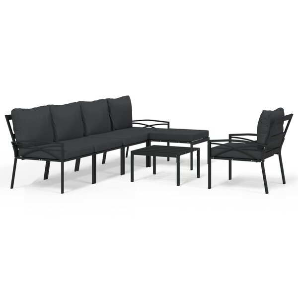vidaXL Salon de jardin 7 Pièces avec coussins gris bambou acier