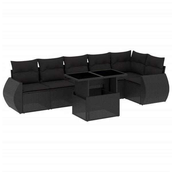 vidaXL Salon de jardin 7 Pièces avec coussins noir résine tressée