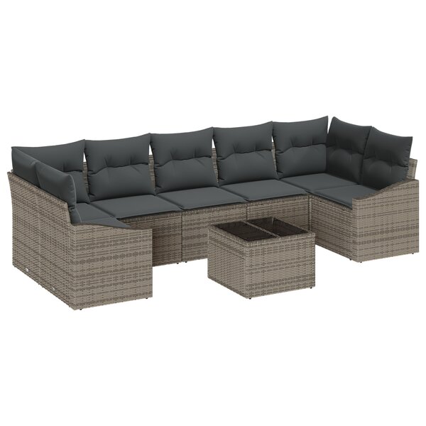 vidaXL Ensemble de canapé de jardin 8 pièces avec coussins gris poly rotin
