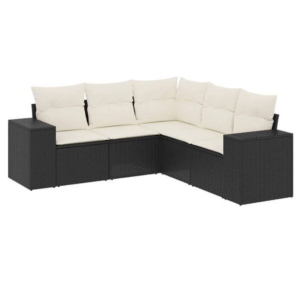 vidaXL Salon de jardin 5 Pièces avec coussins noir résine tressée