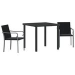Ensemble de salle à manger de jardin 3 pièces avec coussins en rotin noir