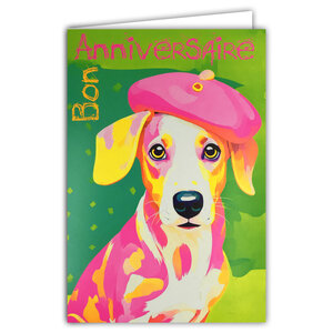 Carte FLUO Bon ANNIVERSAIRE avec Enveloppe 12x17 5cm - Illustration Chien Chiot