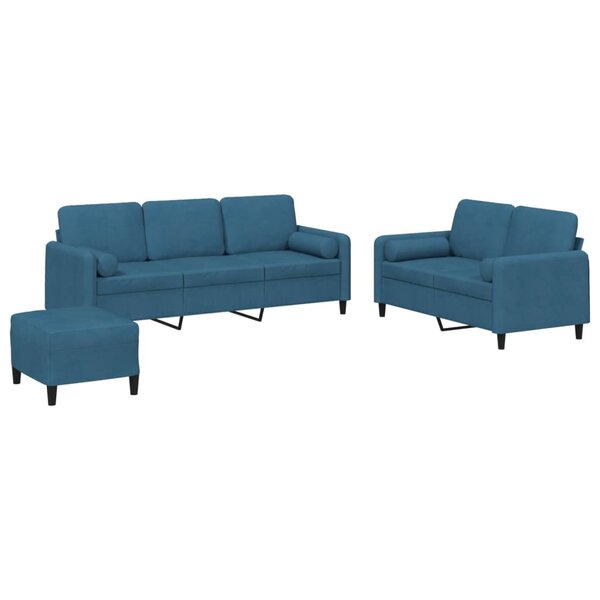 vidaXL Ensemble de canapés 3 Pièces avec coussins bleu velours